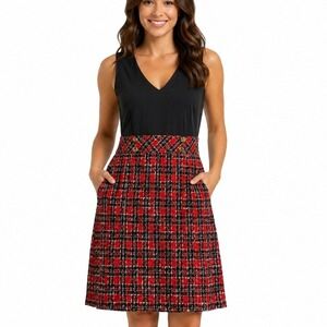 1901 Nordstrom Womens Navy Red Plaid Tweed VNeck Sheath Dress Size 12 AS420686MI